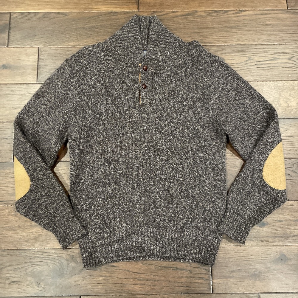 Vintage Pendleton Sweater Men's L Brown Wool Elbow Patch Shawl Collar